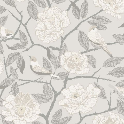 Dutch Wallcoverings First Class - Midbec Fågelsång - Bernadina Grey 34021