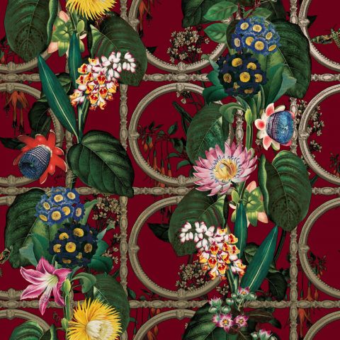 Dutch Wallcoverings First Class - Cascading Gardens - Alata Burgundy 91434