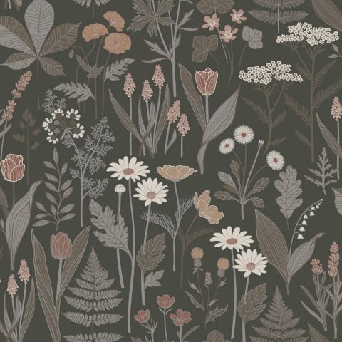 Dutch Wallcoverings First Class - Midbec Örtagård Elsa Brown 92105