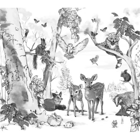 DUTCH WALLCOVERINGS - ANNET WEELINK VOL.1 MAGICAL FOREST BLACK/WHITE "REPEATABLE"